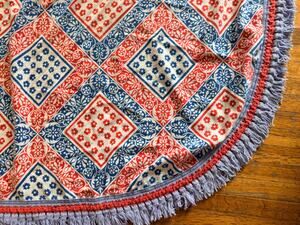 Vintage 1970s Sears Perma Prest Bedspread - 105x86 Boho Fringed Tile Coverlet